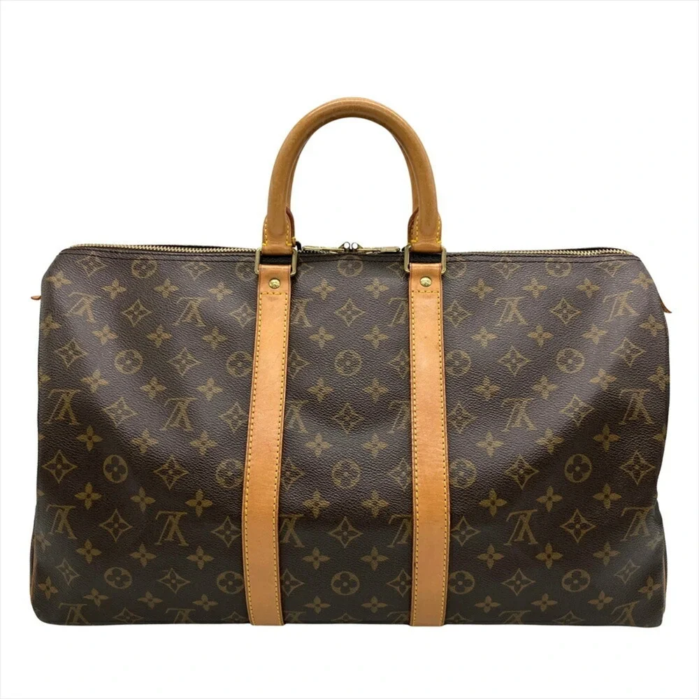 LOUIS VUITTON Authentic Brown Monogram Canvas Keepall 45 Boston Bag